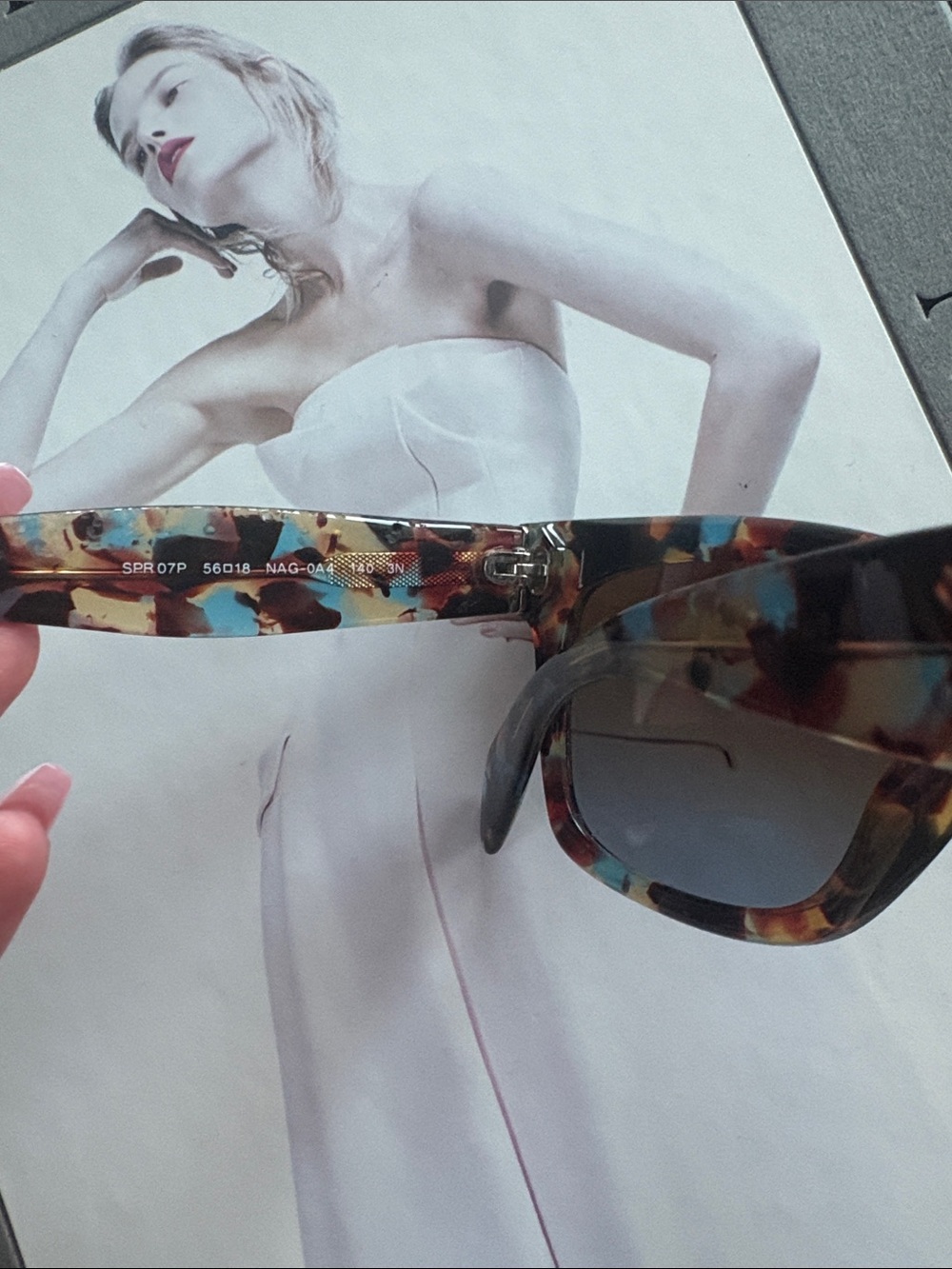 Prada Multicolor Patterned Acetate Sunglasses - Blue, Brown, Gold Accents - Picture 11 of 15